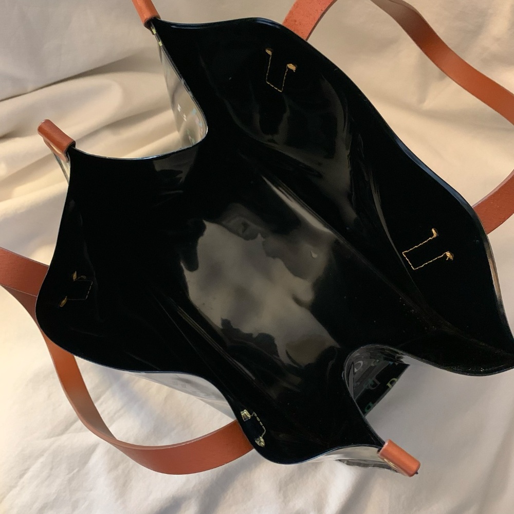 Dooney & Bourke black vinyl medium shopper tote with multi color DB logo print - Picture 4 of 7